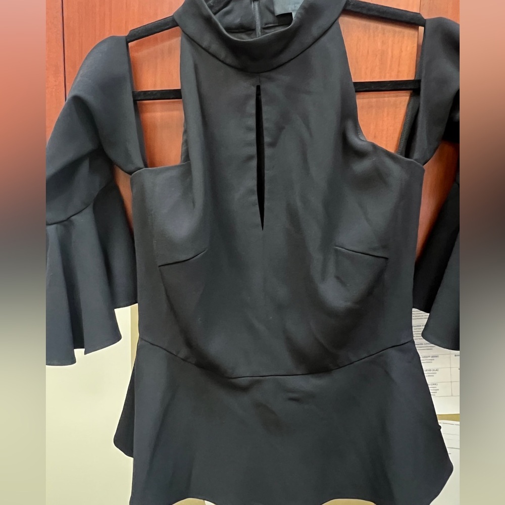 INTERMIX Black Ruffled Peplum Blouse with Cut Out Details